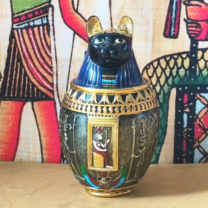 Urne funéraire pour animaux, figurine du dieu égyptien Anubis - Urne commémorative décorative en résine pour cendres de chat et de chien, pot souvenir unique pour la maison, cadeau de sympathie significatif pour la perte d'un animal