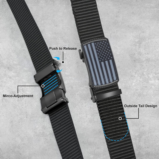 Men's Automatic Nylon Golf Belt with Zinc Alloy Auto Buckle – Adjustable Fit for 30"-46" Waist, Casual Business Dress Belt in Black Coffee & Black Gray for Golf, Work & Daily Wear