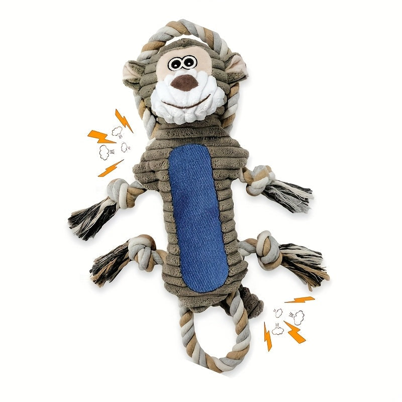 Jouet interactif pour chien en forme de singe couineur avec corde de traction, peluche douce à mâcher pour grands et petits chiens, soulagement de l'anxiété, sifflet et pouic intégrés, meilleur cadeau pour les propriétaires de chiens