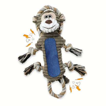 Jouet interactif pour chien en forme de singe couineur avec corde de traction, peluche douce à mâcher pour grands et petits chiens, soulagement de l'anxiété, sifflet et pouic intégrés, meilleur cadeau pour les propriétaires de chiens