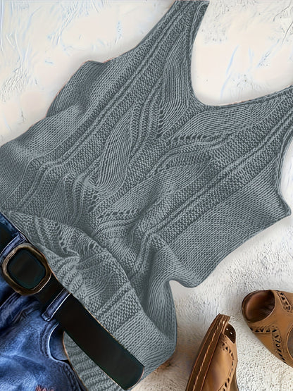 Women's V-Neck Knitted Tank Top – Elegant Sleeveless Solid Color 100% Acrylic Knit Vest for Summer, Available in 15 Colors