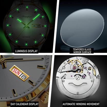 Montre mécanique automatique pour homme – Bracelet fin en acier inoxydable, aiguilles lumineuses, affichage du calendrier, sans pile – Montre de luxe habillée pour le travail, cadeau idéal