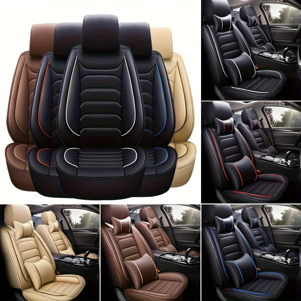 Housses de siège auto en similicuir, ensemble complet 5 places – Protection intégrale 360° imperméable, rembourrage en mousse souple, revêtement antidérapant, ajustement universel pour voitures, camions, berlines et SUV, 6 couleurs disponibles