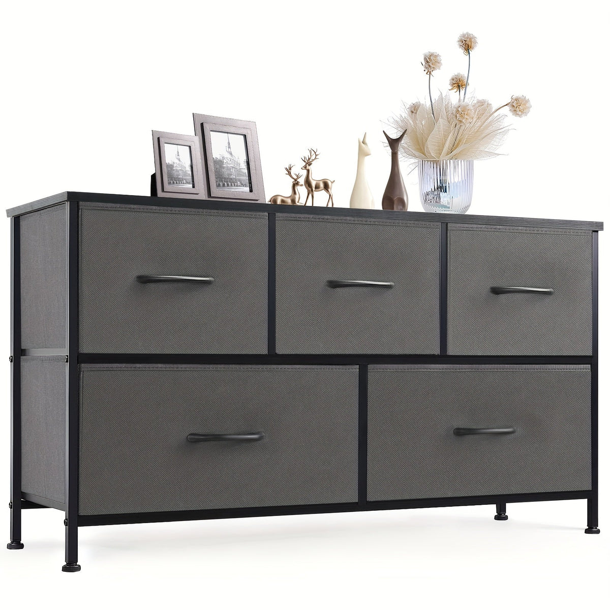 Meuble à tiroirs avec cadre en métal et dessus en bois massif – Organisateur de rangement pour bureau à domicile, 2 à 10 tiroirs, assemblage requis – Blanc, gris, noir, brun rustique – Caisson de rangement pour chambre, salon et bureau