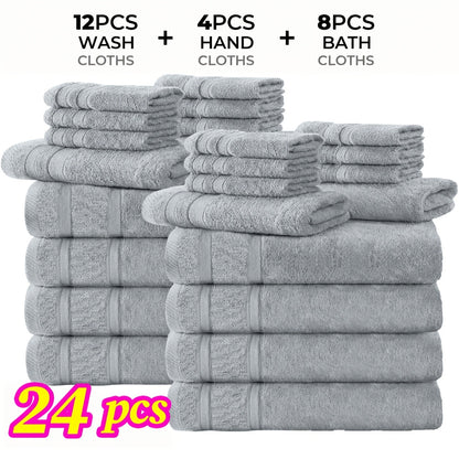 Ensemble de 12 ou 24 débarbouillettes en coton – Qualité hôtel, très absorbantes et à séchage rapide pour salle de bain, spa, salle de sport et maison, gris foncé, bleu, blanc, violet, orange