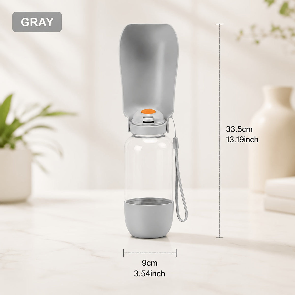Gourde de voyage 2-en-1 pour chien avec dragonne – Compartiments de 520 ml pour l'eau et 150 g pour la nourriture, distributeur étanche avec gamelle pliable pour randonnée et voyage, 4 couleurs