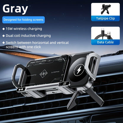 Car Mount with Wireless Fast Charging 15W - Compatible with iPhone 8 to 15 Series, Samsung Galaxy S and Note Series, Fold 5 and Fold 6, Supports Folding Screen Smartphones, USB Powered Dashboard Phone Holder