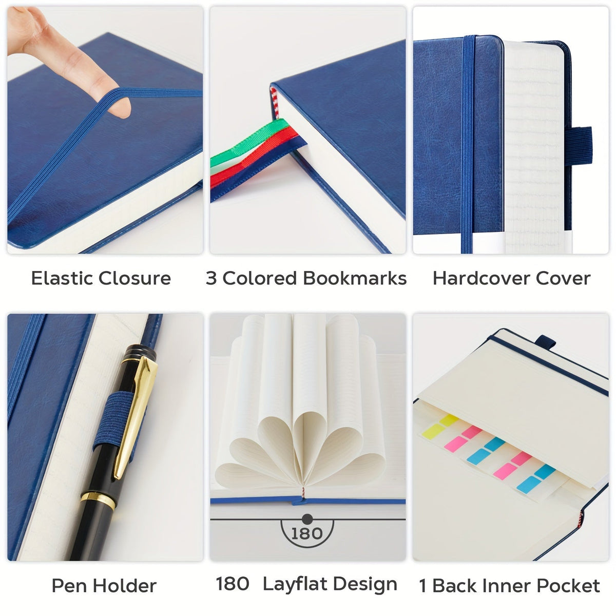 Carnet à couverture rigide A4 320 pages – Grand journal en cuir ligné pour femmes et hommes, papier épais 100 g/m², carnet ligné 21,6 x 28 cm pour le travail, l'école, les études, l'écriture et les affaires, 6 couleurs