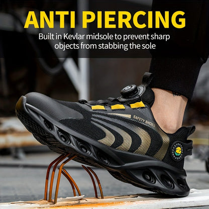 Chaussures de sécurité à embout d'acier pour hommes, largeur large, anti-perforation avec boucle rotative – Bottes de travail antidérapantes et rembourrées pour la construction, l'industrie et l'entrepôt, tailles US 6,5–13,5