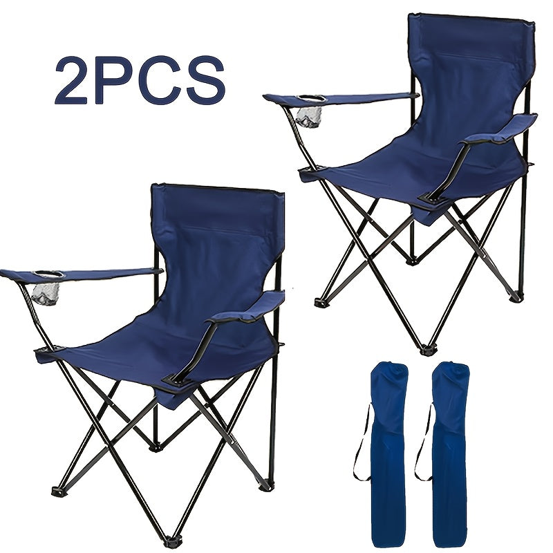 Lot de 2 chaises de camping pliables – Cadre en acier, tissu Oxford, porte-gobelets, sacs de transport portables pour barbecue en plein air, cour, plage, pique-nique, cadeau de vacances