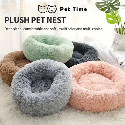 Grand panier rond pour chat toutes saisons - Nid circulaire doux et confortable pour chats et petits chiens, tapis de couchage universel avec coussin en peluche pour animaux d'intérieur