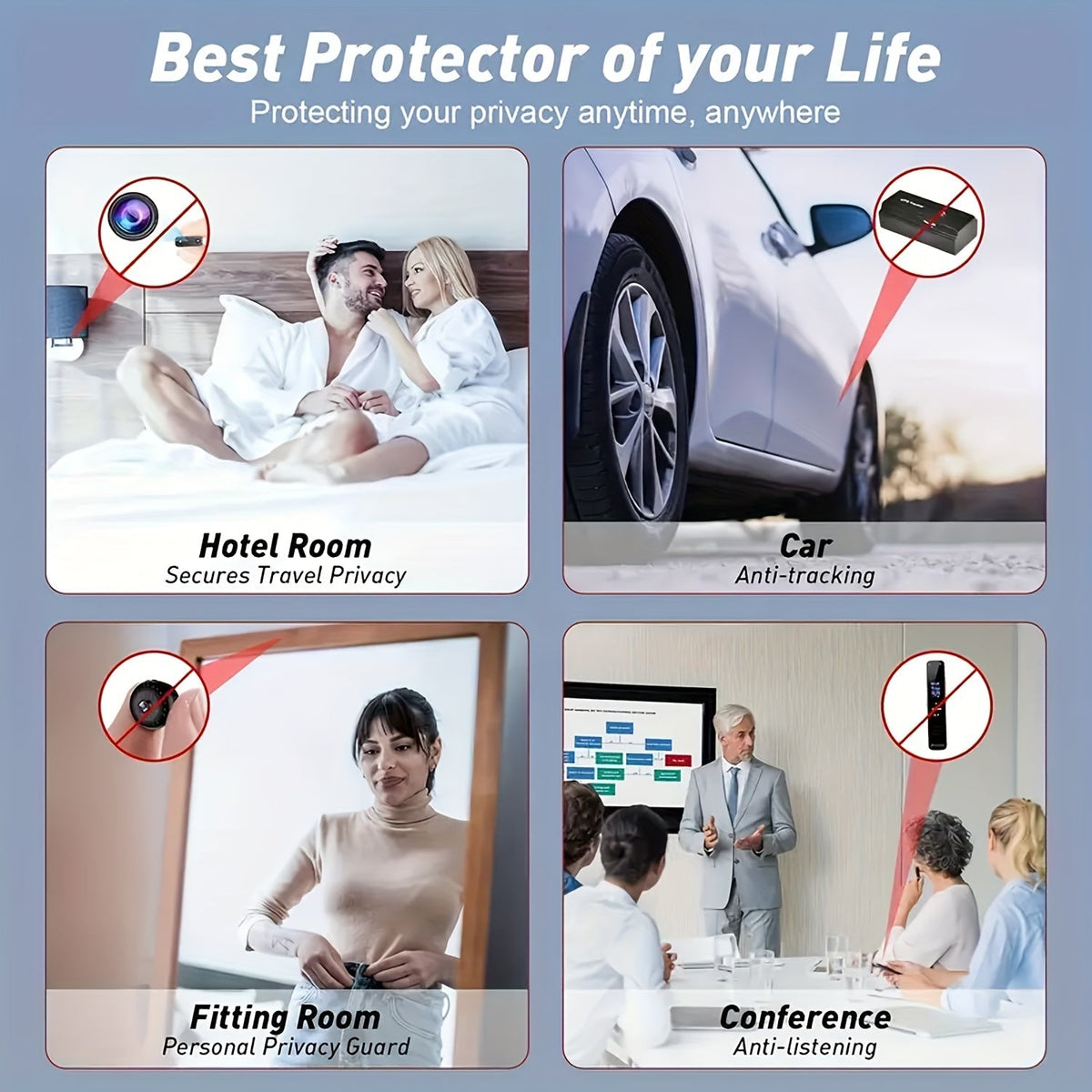 Détecteur de caméra cachée et scanner de signal RF anti-espion – Détecteur de mouchards portable pour traceurs GPS, dispositifs d'écoute sans fil, protection de la vie privée pour hôtels, voitures, maisons, bureaux et voyages