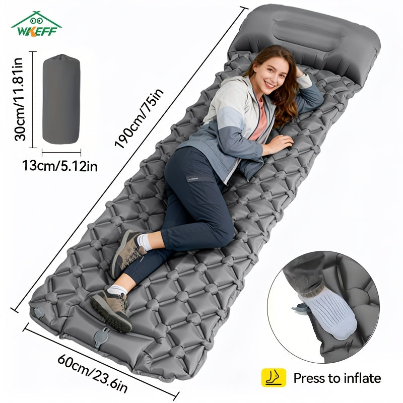 Matelas de camping gonflable - Matelas ultraléger avec oreiller et pompe à pied intégrée, tapis compact et portable pour la randonnée, le trekking, les voyages en voiture, la plage et le camping sous tente, couleurs variées