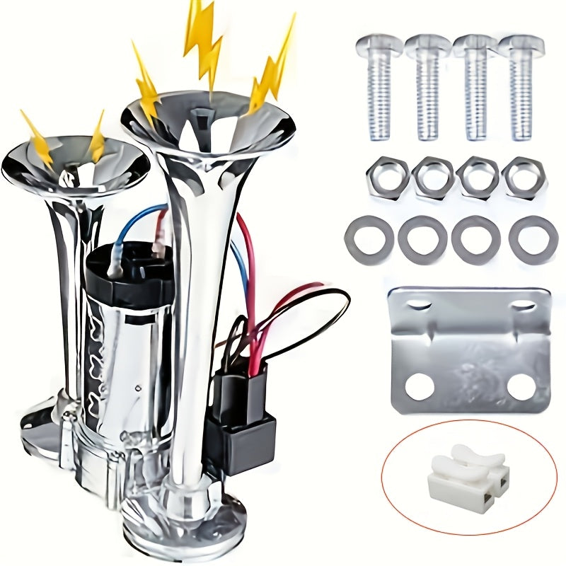 Kit de klaxon à air double 120 dB 12 V avec compresseur d'air – Klaxon de train/camion ultra puissant pour SUV, moto, pick-up, voiture et bateau – Klaxon électrique biton universel – Velora