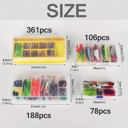 Kit de leurres de pêche, coffret de 78/106/188/361 pièces pour eau douce, comprenant cuillères, vers souples, hameçons et accessoires pour la pêche au bar, à la truite et au saumon, équipement de pêche complet pour débutants et professionnels