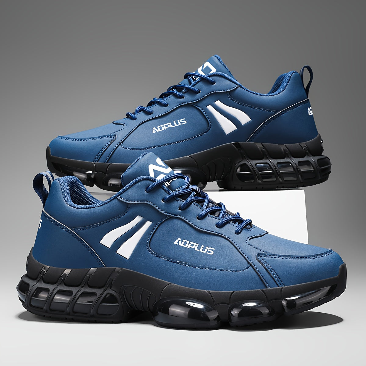 Baskets de course sur route pour hommes – Chaussures de sport à lacets, antidérapantes et résistantes à l'usure, baskets décontractées pour l'extérieur toutes saisons, bleu noir blanc, tailles US 6,5–13,5