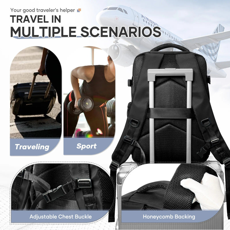 Sac à dos de voyage avec pompe à vide – Sac de transport pour ordinateur portable extensible, grande capacité, gain de place, en tissu Oxford pour hommes et femmes, randonnée, camping et voyage