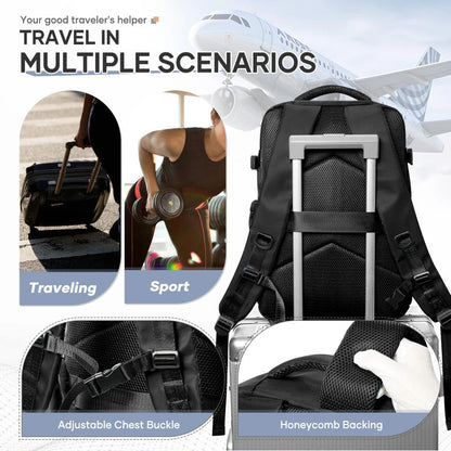 Sac à dos de voyage avec pompe à vide – Sac de transport pour ordinateur portable extensible, grande capacité, gain de place, en tissu Oxford pour hommes et femmes, randonnée, camping et voyage