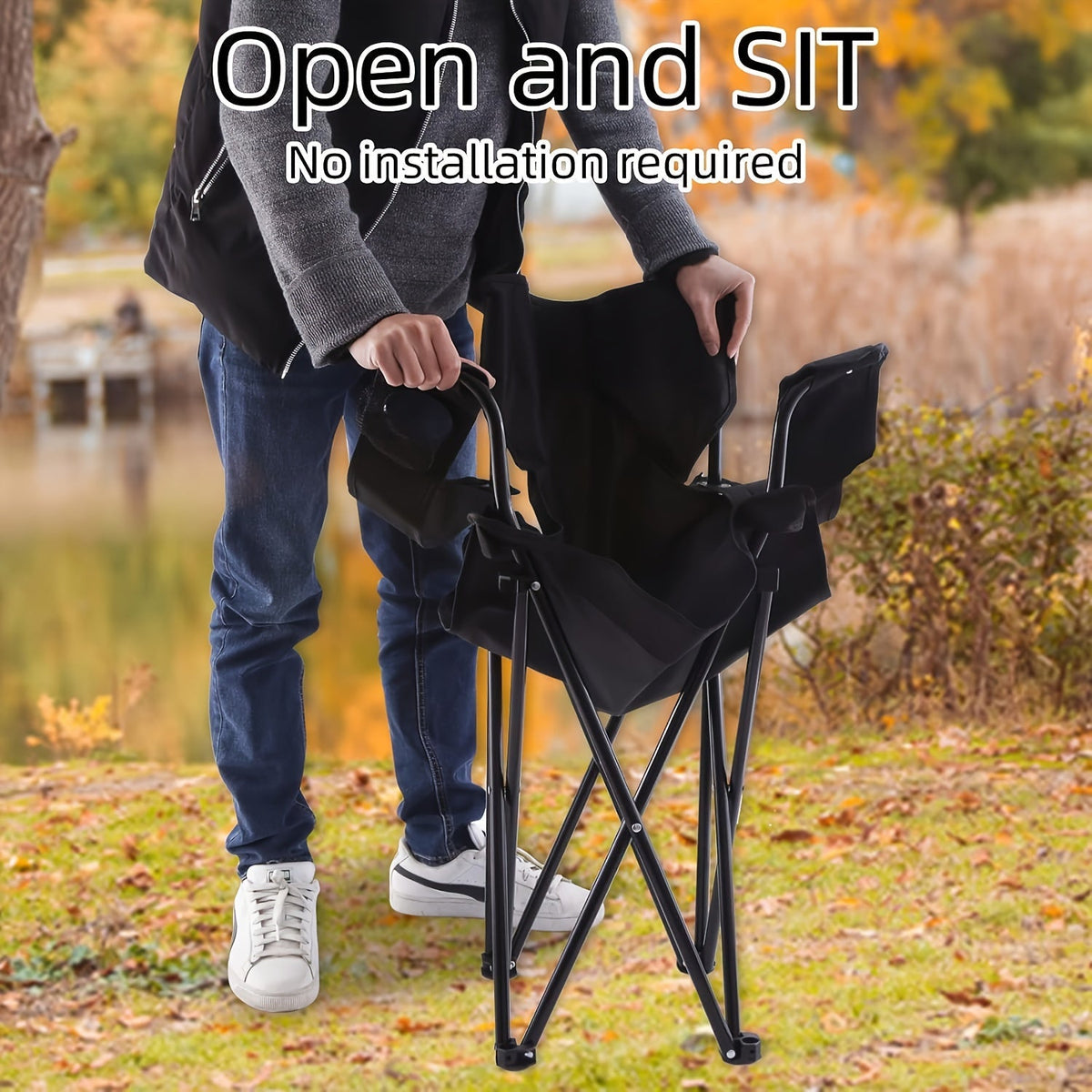 Lot de 2 chaises de camping pliables – Cadre en acier, tissu Oxford, porte-gobelets, sacs de transport portables pour barbecue en plein air, cour, plage, pique-nique, cadeau de vacances