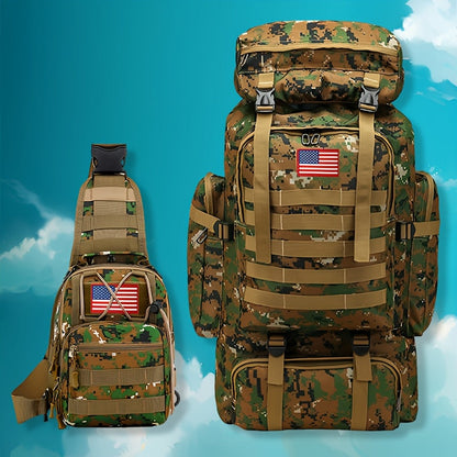 Ensemble tactique 2 pièces : Sac à dos et sac de poitrine - Sac d'assaut 80 L pour 3 jours pour homme, sac à dos militaire en polyester avec système MOLLE pour la randonnée, le camping, la chasse, les voyages et les sports de plein air