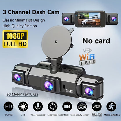 Dashcam 360° 3/4 canaux 1080P HD avec vision nocturne, WDR, capteur G, enregistrement en boucle, surveillance de stationnement 24h/24 et 7j/7, WiFi, système de caméra embarquée multi-objectifs pour une couverture complète sans angles morts