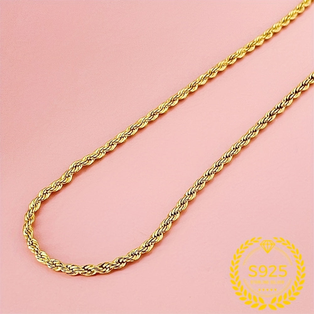 Collier chaîne corde torsadée plaqué or 24 carats en argent sterling 925 pour femme – Collier superposition élégant style bohème, 20"/22"/24", cadeau d'anniversaire et de fêtes