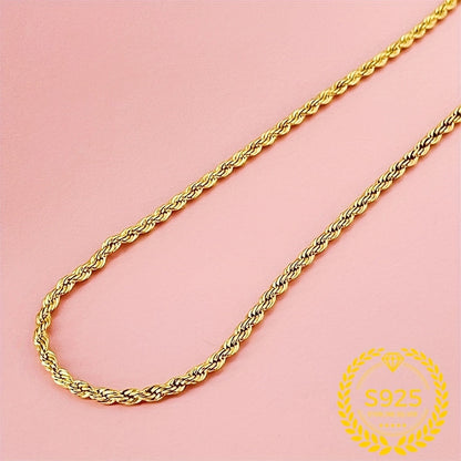 Collier chaîne corde torsadée plaqué or 24 carats en argent sterling 925 pour femme – Collier superposition élégant style bohème, 20"/22"/24", cadeau d'anniversaire et de fêtes
