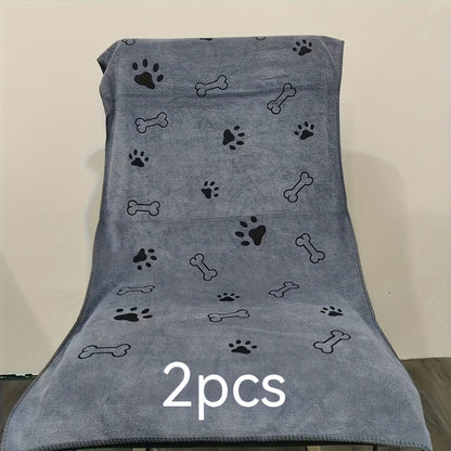 Lot de 2 serviettes en microfibre super absorbantes pour chiens et chats – Serviettes de bain à séchage rapide extra larges de 50 x 100 cm avec joli motif d'empreintes de pattes, ensemble de serviettes de séchage douces pour chiots et chatons