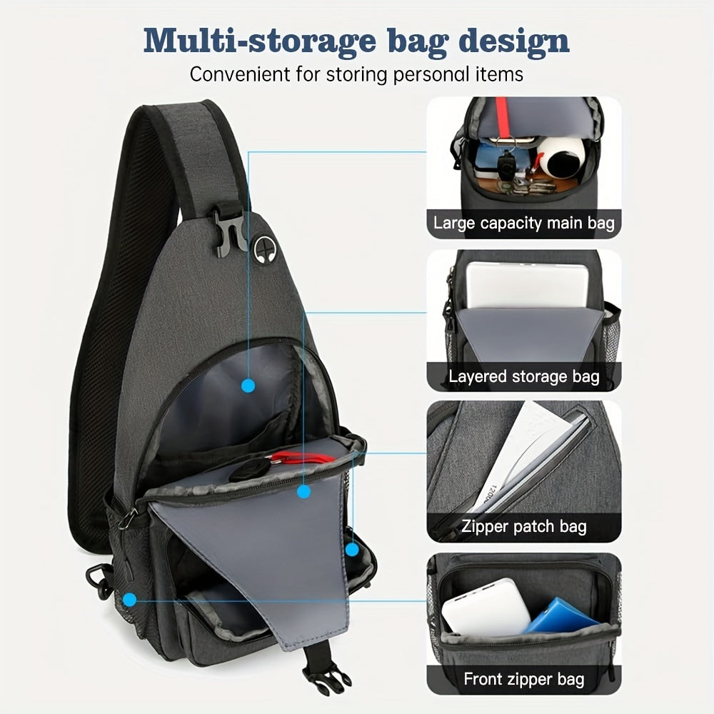 Sac à bandoulière grande capacité pour hommes et femmes – Sac de voyage polyvalent style sport brodé avec fermeture éclair sécurisée, idéal pour les trajets quotidiens mains libres et les activités en plein air, plusieurs coloris disponibles