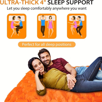 Matelas de couchage autogonflant ultraléger en nylon TPU, pompe intégrée, options une ou deux places, matelas de camping compact et portable pour le camping, la randonnée, le sac à dos, les voyages et les pique-niques, orange et bleu