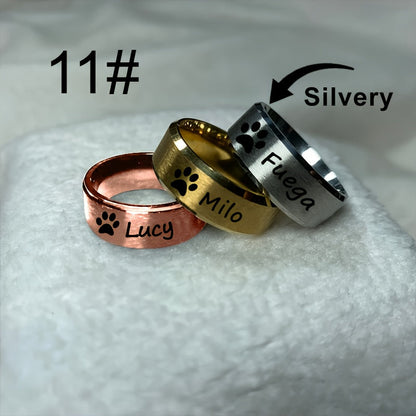 Custom Engraved Pet Memorial Ring 8mm – Personalized Name & Message Stainless Steel Ring for Dog & Cat Lovers, Unisex Keepsake Gift for Birthday Anniversary Christmas, Silver & Rose Gold