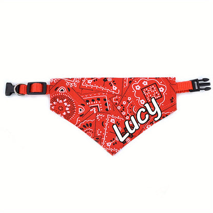 Bandana pour chien personnalisé avec fermeture à pression - Collier bavoir ajustable en polyester doux pour petits, moyens et grands chiens, tailles S M L, 4 couleurs (noir, rouge, bleu, rose), cadeau de vacances