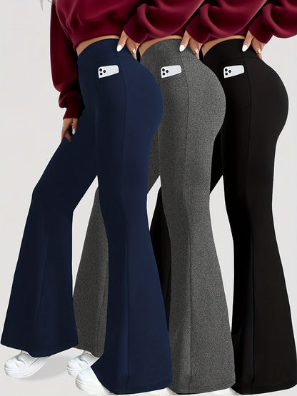 Lot de 3 leggings de yoga taille haute pour femme – Pantalon évasé bootcut ultra-doux avec poches et gainant, S-XXL, pour le sport, le Pilates ou au quotidien