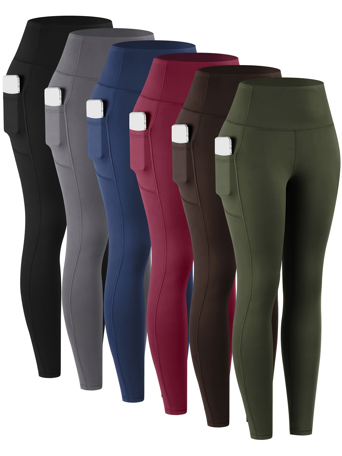 Women's High Waist Leggings with Pockets 6 Pack Buttery Soft Tummy Control Yoga Pants Multicolor S-XXL