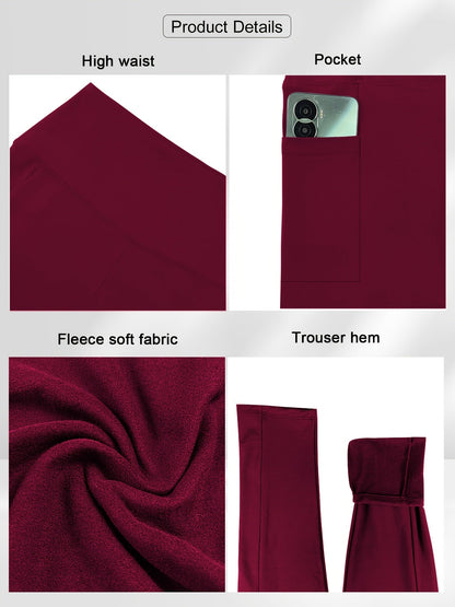 Pantalon de yoga grande taille pour femme avec poches – Legging chaud doublé en polaire taille haute pour l'automne et l'hiver, pantalon de sport moulant élastique, tailles 1XL-5XL en noir, gris, bordeaux et bleu marine