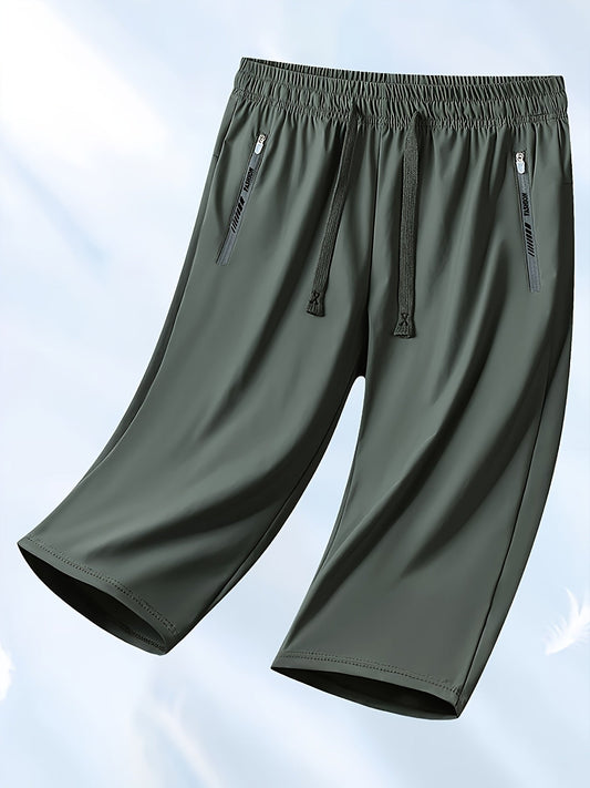 Pantalon corsaire rafraîchissant pour femme, couleur unie, élasticité moyenne, tissu lisse - pantalon court décontracté et léger pour l'été, idéal pour les sorties quotidiennes, les loisirs, les voyages et les vacances à la plage