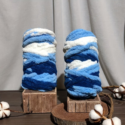 Fil chenille épais, 2 écheveaux de 500 g, laine pour tricot et crochet, rayé multicolore, polyester doux, extra épais, pelucheux, cadeau DIY pour femmes et hommes