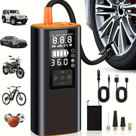 Gonfleur de pneu portable, compresseur d'air sans fil 150 PSI – Manomètre numérique, arrêt automatique, lampe LED, double alimentation batterie 6000 mAh + câble 12V, 4 modes préréglés pour voiture, moto, vélo, ballon