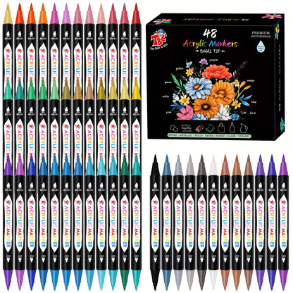 Dual Tip Acrylic Paint Markers Set 48 72 108 Colors Non-Toxic Odorless Permanent Paint Pens for Rock Painting Canvas Wood Glass Ceramic Fabric Stone Paper DIY Art Craft Supplies for Adults Kids
