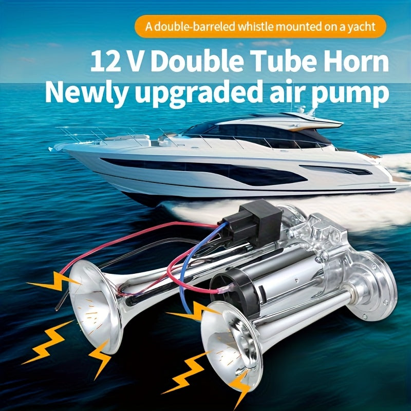 Avertisseur sonore double tube ultra-puissant 130 dB 12 V/24 V – Alliage d'aluminium avec compresseur, installation rapide pour camions, SUV, motos, bateaux et véhicules tout-terrain