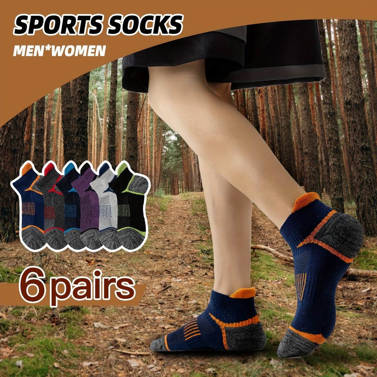 Lot de 6 paires de chaussettes de randonnée en laine mérinos pour hommes et femmes, chaussettes de course et de travail à cheville rembourrée avec soutien de compression, design invisible, respirant et absorbant l'humidité – Excellente idée cadeau