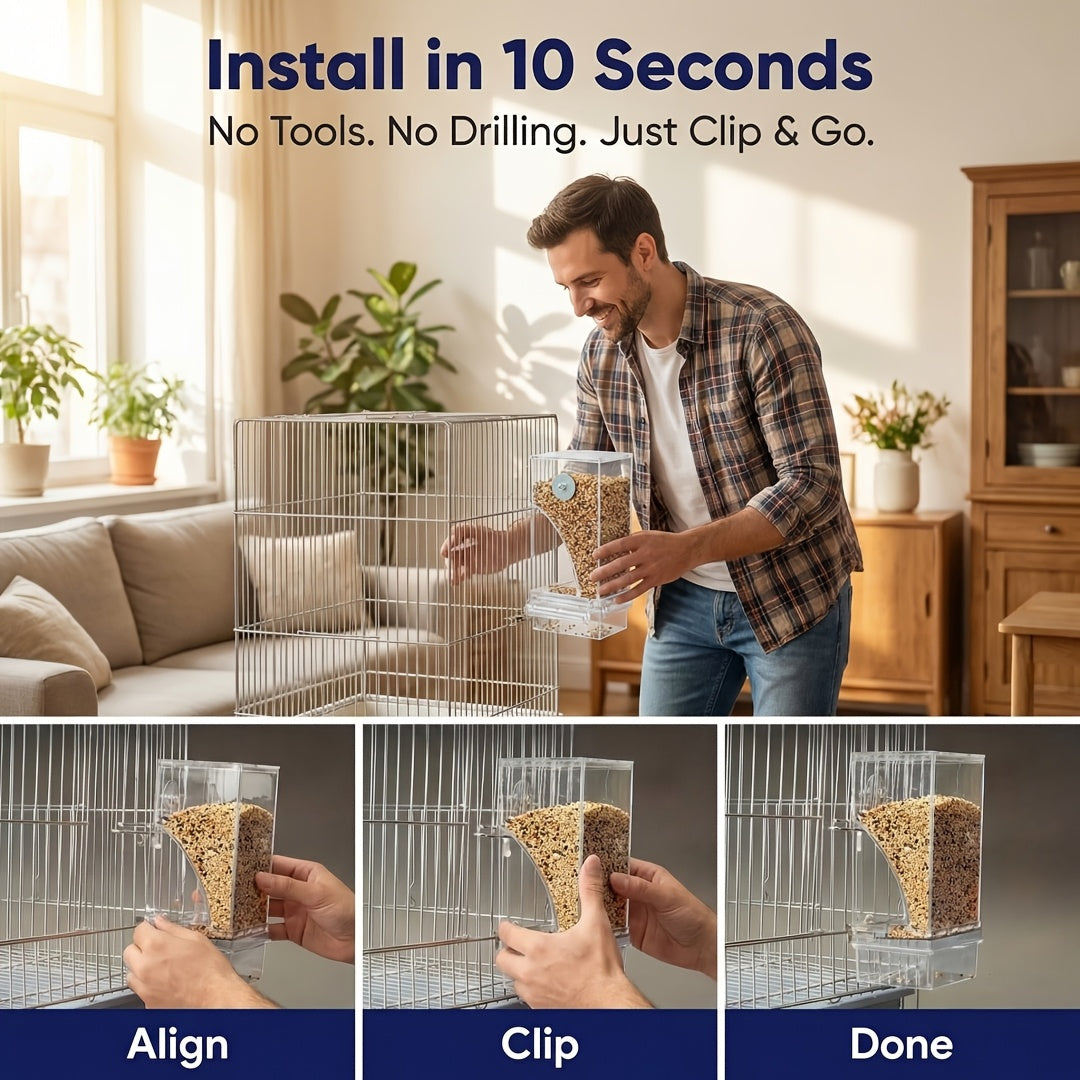 Mangeoire à oiseaux automatique en acrylique transparent - Distributeur de nourriture anti-gaspillage pour cage et extérieur - Mangeoire à graines facile à nettoyer pour tous les oiseaux, perroquets, perruches et oiseaux sauvages - Aucune pile requise