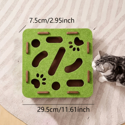 Plateau de jeu labyrinthe pour chat en feutre – Boîte de jeu éducative interactive de récupération de balles, montage sans outils, couvercle amovible pour un nettoyage facile, feutre épais anti-rayures, modèle amélioré, vert