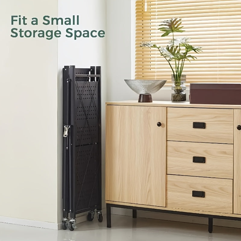 Étagère de rangement pliable en métal robuste à 3 niveaux avec roulettes, capacité de 340 kg – Unité de rayonnage roulante et mobile pour garage, cuisine, entrepôt et organisation de la maison, noir
