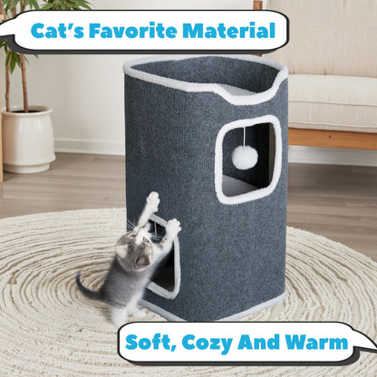 Arbre à chat pliable multi-niveaux pour chats d'intérieur – Griffoir, perchoir confortable, niche avec balle suspendue, refuge, panier douillet, options 1/3/4 étages