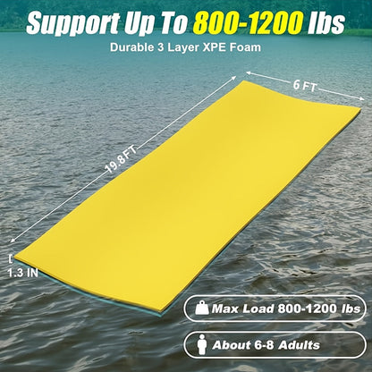 Tapis flottant pour lac 11 pi et 19,8 pi – Lily Pad flottant en mousse XPE indéchirable à 3 couches pour adultes, tapis flottant portable et enroulable pour la natation, la détente et les loisirs aquatiques