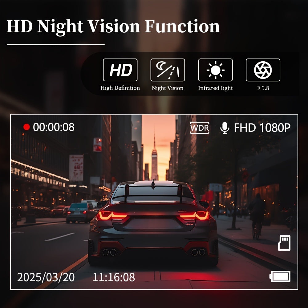 Dash Cam S2N 1080P HD double caméra avant et arrière avec ADAS, vision nocturne, capteur G, enregistrement en boucle, mode parking 24h, grand angle 170°, écran IPS 2", enregistreur vidéo pour voiture, carte SD non incluse