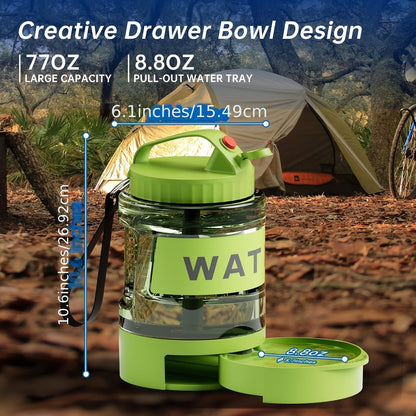 77oz Large Dog Water Bottle with Pull-Out Bowl – 2.2L Portable Travel Water Dispenser for Dogs, Ice Cube Compatible, Leak-Proof Design for Camping Hiking Beach Road Trips, Essential Outdoor Pet Hydration Accessory for Large Dogs