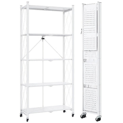 Étagère de rangement sur roulettes – Meuble de rangement mobile à 3, 4 ou 5 niveaux pour bureau et maison, organisateur à étages, montage facile – Noir et blanc