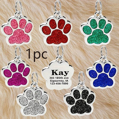 Plaque d'identification pour chien gravée au laser sur mesure - Médaille personnalisée avec motif de patte de chat, durable et résistante à la décoloration pour chiens et chats, 7 options de couleurs (argent, noir, violet, rose, rouge, bleu, bleu lagon)